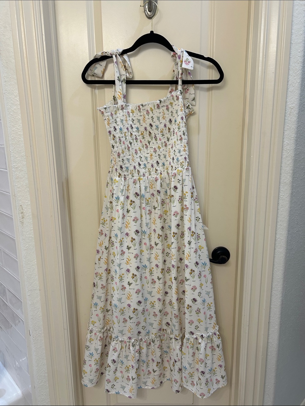 Amazon White Floral Smocked Midi Dress